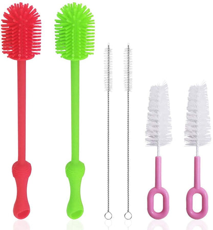 QUMENEY 6Pcs Silicone Bottle Brush, Straw Brush and Nipple Brush,  Bottle Cleaners for Baby Bottles Coffee Cups Little Mugs Vase and Deep Cu