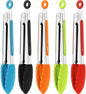 QUMENEY 7 Inch Mini Serving Kitchen Tongs with Silicone Tips, Stainless Steel Tongs for Salad, Grilling, Frying and Cooking, 5 Pieces