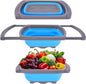 QUMENEY Collapsible Colander Strainer, Over the Sink Colander，Vegetable/Fruit Colanders Strainers with Extendable Handles,6 Quart,Blue