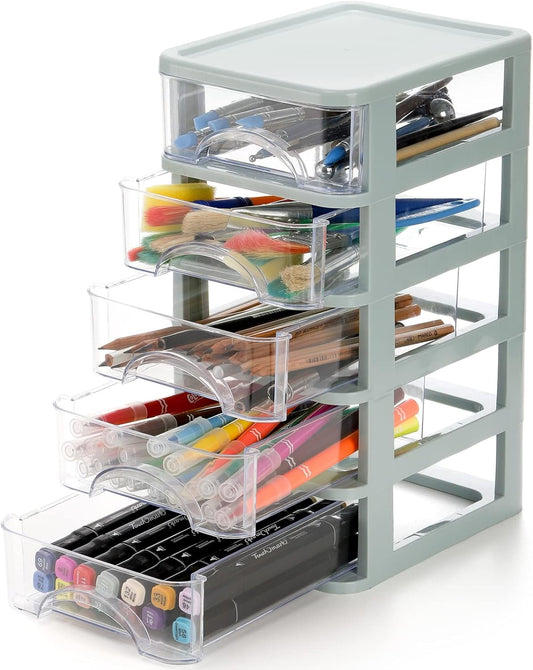 QUMENEY Desktop Drawer, Clear 5-Drawer Desktop Storage Unit, Small Organizer Box Storage Container Case, Frame with Clear Drawers, Drawer Un