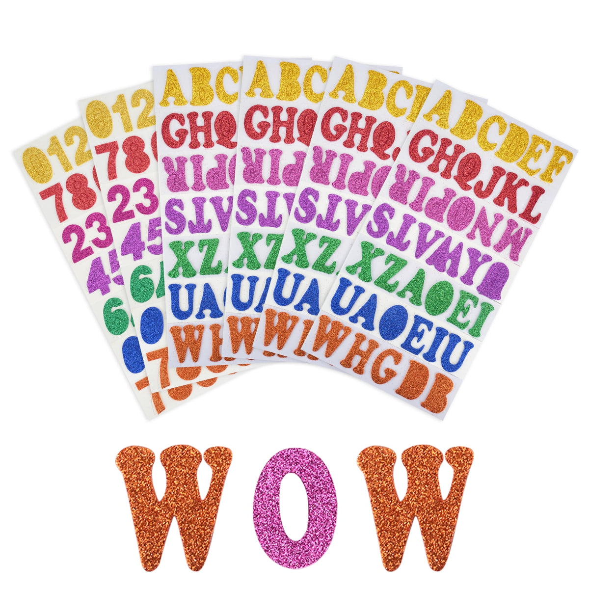 QUMENEY Glitter Foam Letters Stickers 6 Sheets Randomized style Self Adhesive Alphabet Number Stickers,Craft Embellishments for Decorating S