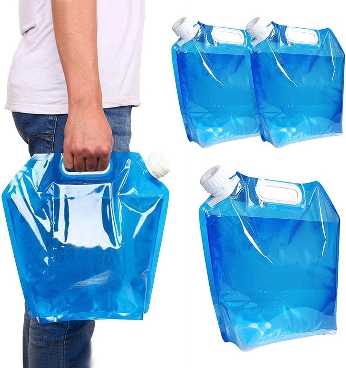 STONCEL 3PCS Collapsible Plastic Water Container, BPA Free Portable Water Storage Bag, Folding Car Water Carrier Tank for Outdoor Sports, Hiking, Camping Picnic, Travel BBQ (5L*2/10L*1)