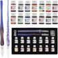STONCEL Glass Dip Pen Set, 18-Pieces Calligraphy Pens Set - 14 Color Inks, Pen Holder, Cleaning Cup, 2 Crystal Glass Pens for Art, Writing, Drawing, Signatures, Gift for Artist
