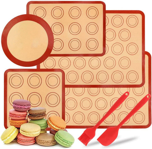 Silicone Baking Mats Set of 7, Non-Stick Silicone Mats for Baking, Reusable Baking Oven Liner Sheet with Small Silicone Brush Spatula Set for Cake/Macaron/Pastry/Cookie/Bread