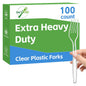 CareLoom 100 Count Extra Heavy Duty Clear Plastic Forks Disposable, BPA-Free, Heat Resistant, Solid and Durable Disposable Forks Bulk, Premium Plastic Forks heavy duty for Party Supply
