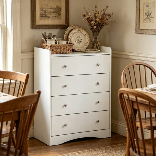 Yeulluey White Dresser, 4 Drawer Dressers Chest of Drawers, Modern Tall Dresser, Wood Drawer Chest Storage Cabinet for Living Room, Hallway, Entryway, Home Office, Ivory White