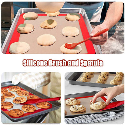 Silicone Baking Mats Set of 7, Non-Stick Silicone Mats for Baking, Reusable Baking Oven Liner Sheet with Small Silicone Brush Spatula Set for Cake/Macaron/Pastry/Cookie/Bread