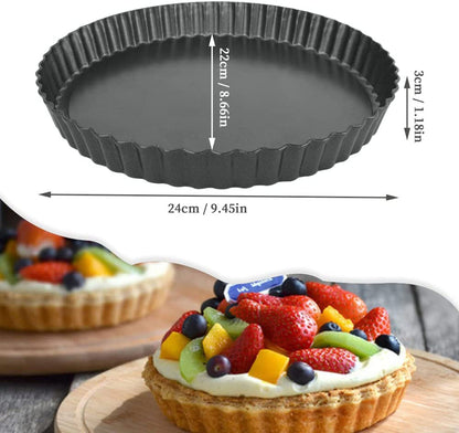 9 Inch Tart Pan with Removable Bottom, Round Quiche Pan Non-Stick Baking Mold for Fruit Pie Tart Quiche Cake (Black)