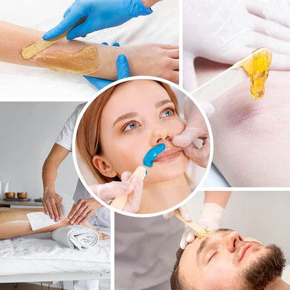 400Pcs Wax Strips Sticks Kit, STONCEL 300 Small Medium Large Wooden Wax Applicator Sticks Eyebrow Wax Spatulas and 100 Non-Woven Paper Wax Strip for Face Body Hair Removal Women Men