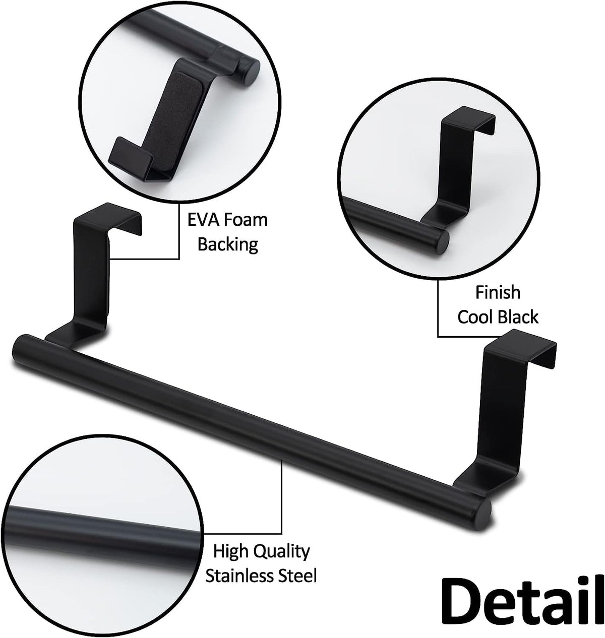 2 Packs Over The Door Towel Rack, STONCEL Stainless Steel Towel Holder and Washcloth Rack, 9in Over The Cabinet Hand Dish Towel Bar for Bathroom Kitchen Living Room Bar Holder Cupboard Black