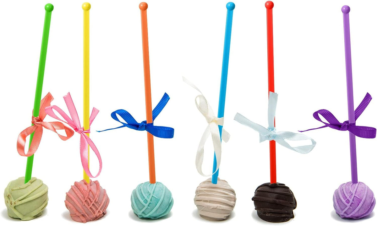 QUMENEY 100 Pieces Disposable Plastic Round Top Crystal Swizzle Sticks (Rainbow Color)
