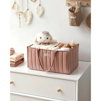 CareLoom Baby Diaper Bags Caddy Organizer, Baby Shower Basket for Girls, Gift for Newborn Essentials, Baby Registry Must Have, Stylish Baby Basket for Changing Table Car Travel - Blush Pink