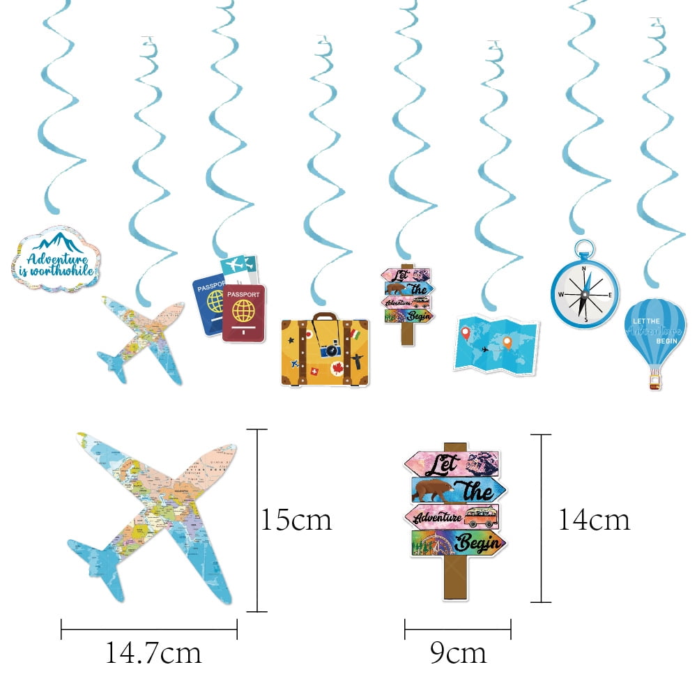 16 Pieces Travel Themed Party Decorations Let the Adventure Begin Banner Bon Voyage Party Decorations Travel Honeycomb Centerpieces for Trav