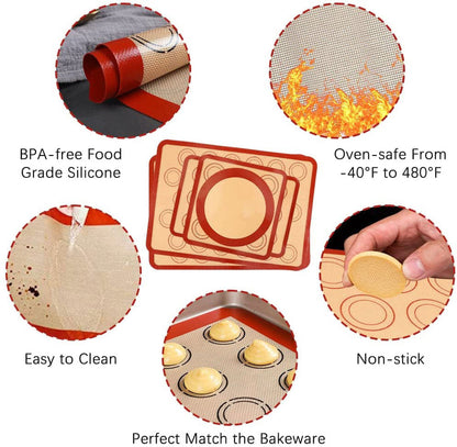 Silicone Baking Mats Set of 7, Non-Stick Silicone Mats for Baking, Reusable Baking Oven Liner Sheet with Small Silicone Brush Spatula Set for Cake/Macaron/Pastry/Cookie/Bread