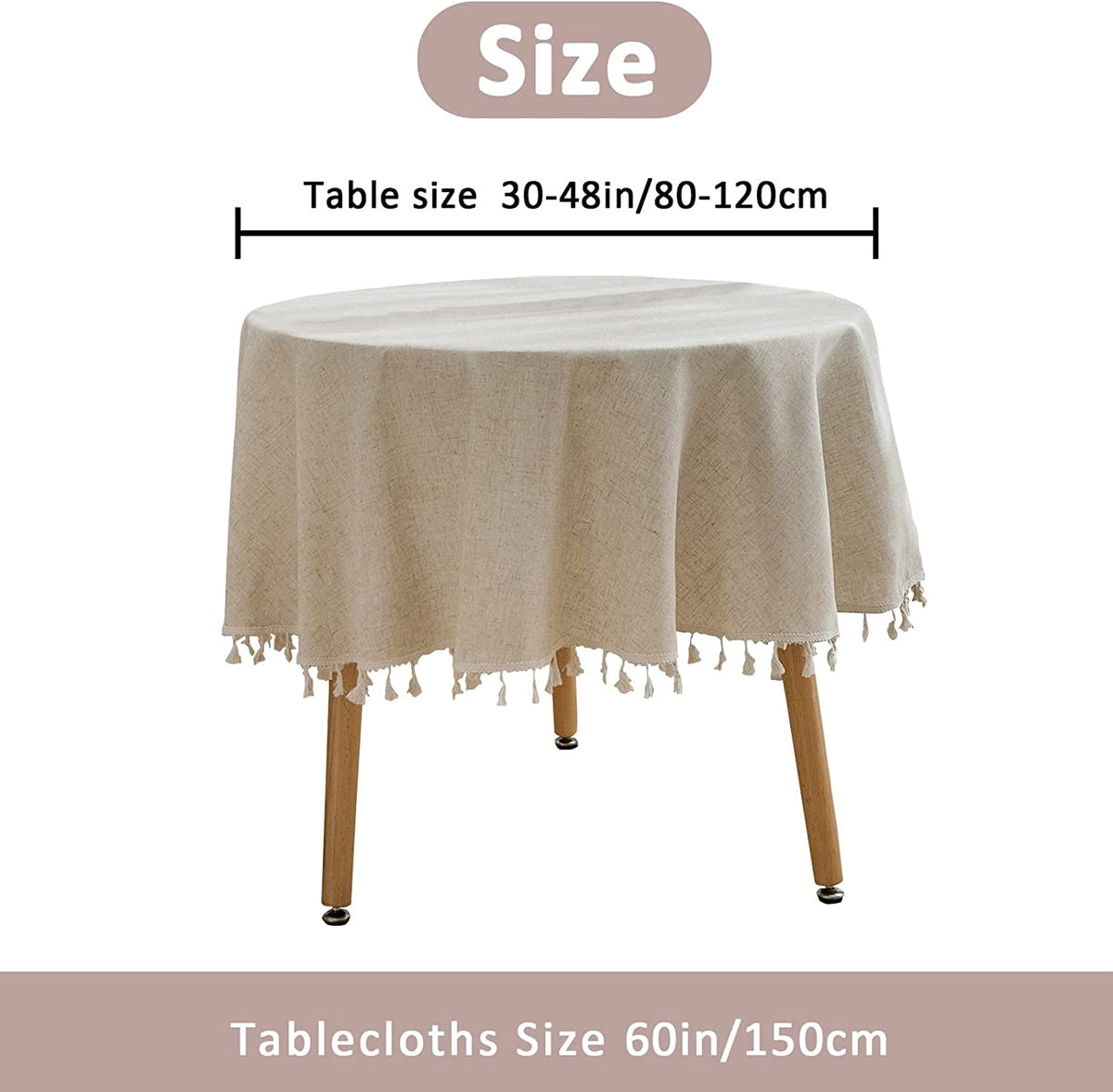 STONCEL Round Tablecloth 60 Inch, Cotton Linen Table Cloths with Tassel, Boho Table Cover for Kitchen Dining Room Tabletop Decorations Farmhouse Coffee Picnics, Suit for Round 30-48" Table, Beige