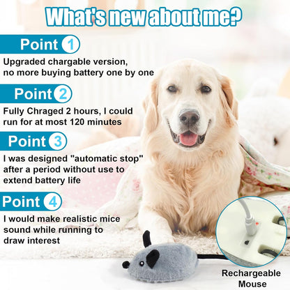 Mity rain Interactive Dog Toys, Fake Mouse Moving Dog Toy with Automatic Sensor, Dog Mouse Toy with Realistic Sound & Extended Tail, Automat
