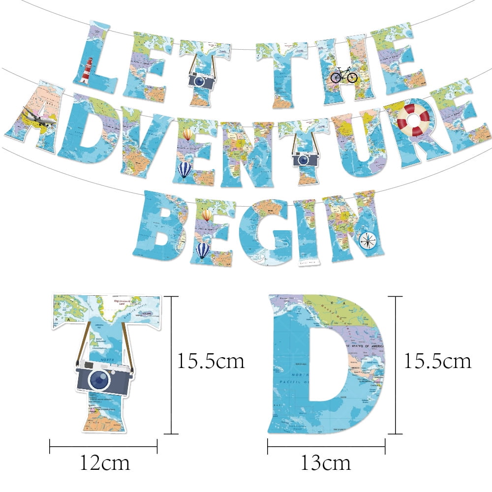 16 Pieces Travel Themed Party Decorations Let the Adventure Begin Banner Bon Voyage Party Decorations Travel Honeycomb Centerpieces for Trav