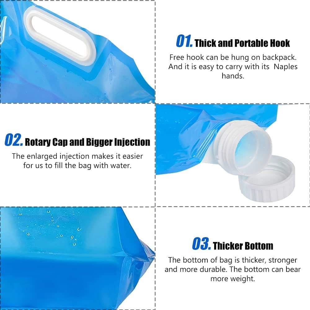 STONCEL 3PCS Collapsible Plastic Water Container, BPA Free Portable Water Storage Bag, Folding Car Water Carrier Tank for Outdoor Sports, Hiking, Camping Picnic, Travel BBQ (5L*2/10L*1)