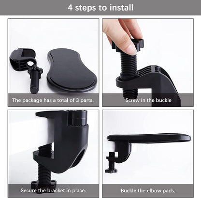 Arm Rest for Desk, Black Desk Extender Ergonomic Arm Support, Adjustable Rotating Computer Arm Support Pad for Table, Office, Chair, Desk (Black)