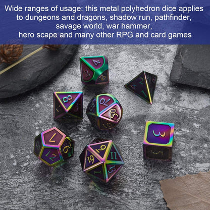 7 Pieces Metal Dices Set DND Game Polyhedral Solid Metal D&D Dice Set with Storage Bag and Zinc Alloy with Enamel for Role Playing Game Dung