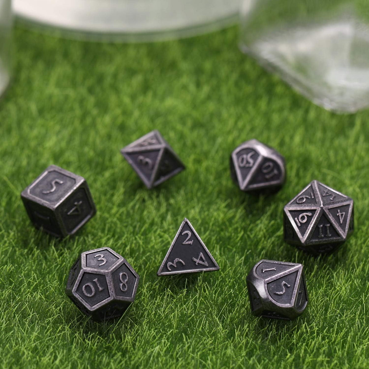 7 Pieces Metal Dices Set DND Game Polyhedral Solid Metal D&D Dice Set with Storage Bag and Zinc Alloy with Enamel for Role Playing Game Dung