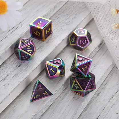 7 Pieces Metal Dices Set DND Game Polyhedral Solid Metal D&D Dice Set with Storage Bag and Zinc Alloy with Enamel for Role Playing Game Dung