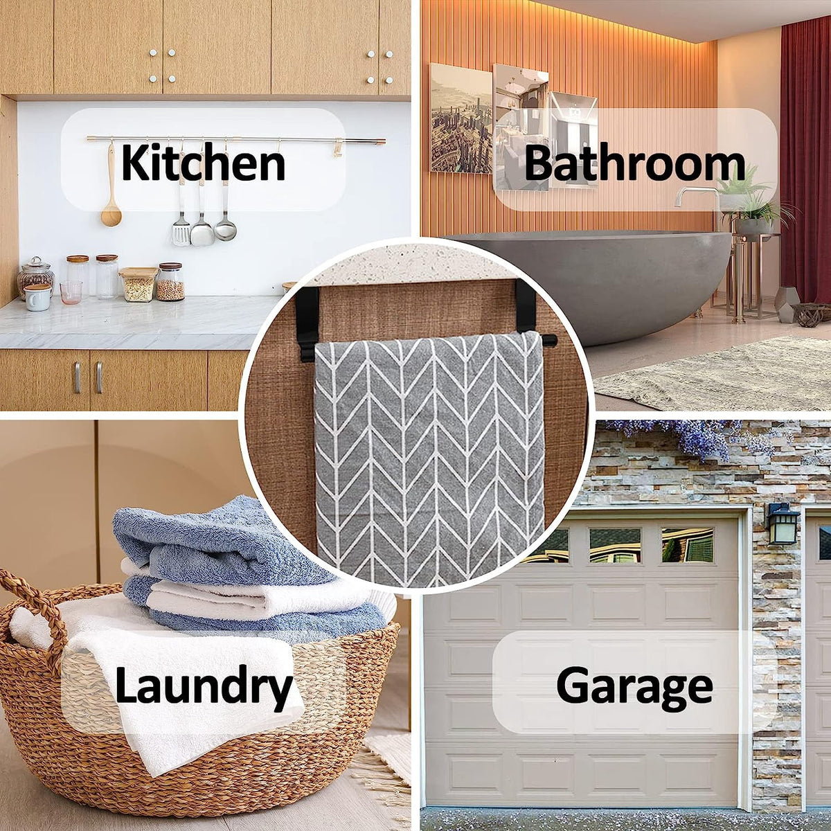 2 Packs Over The Door Towel Rack, STONCEL Stainless Steel Towel Holder and Washcloth Rack, 9in Over The Cabinet Hand Dish Towel Bar for Bathroom Kitchen Living Room Bar Holder Cupboard Black