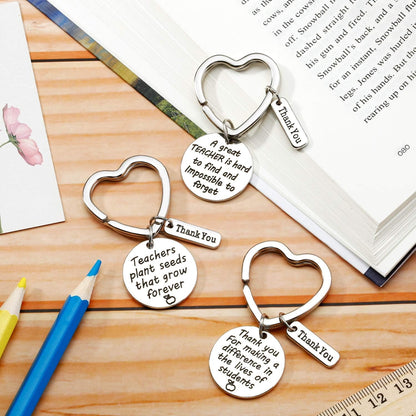 6 Pcs Teacher Appreciation Gift Keychain for Women Thank You Teacher Keychain Heart Shaped Keychain Inspirational 2023 Teacher's Day Jewelry