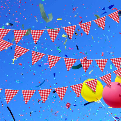 98.4 Feet Large Plastic Red and White Checkered Pennant Banner Gingham Triangle Banner Red and White Banner for Picnic BBQ Birthday Christma