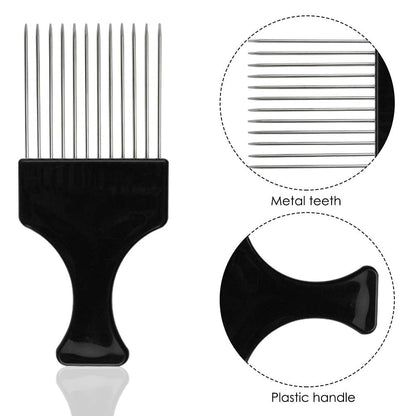 6 Packs Afro Comb Metal Pick Comb Curly,Afro Braid Pick Hairdressing Detangle Wig Braid Hair Styling Comb Styling Tool- Black