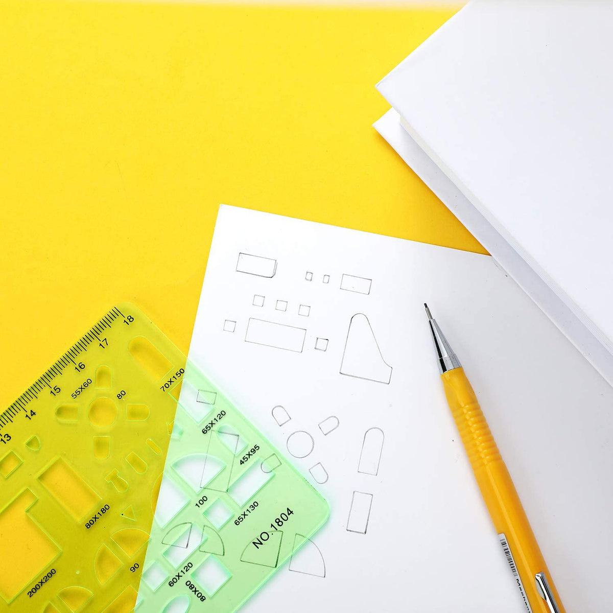 6 Pieces Plastic Measuring Templates Building Formwork Stencils Geometric Drawing Rulers for Office and School, Clear Green