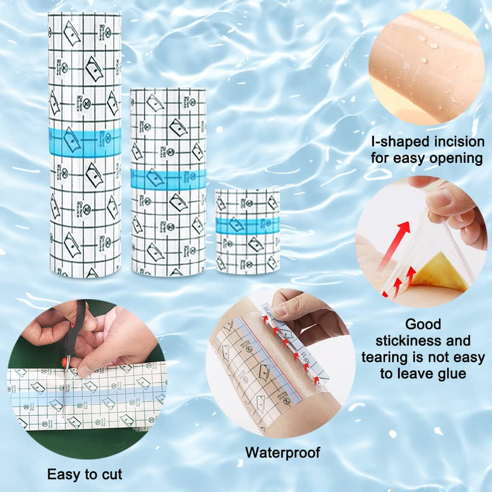 3 Packs Tattoo Aftercare Waterproof Bandage, STONCEL Transparent Stretch Adhesive Film Dressing, Second Skin Wound Healing Protective Tape for Plastic Cover, Recovery, Keep Wound, Protective Shield