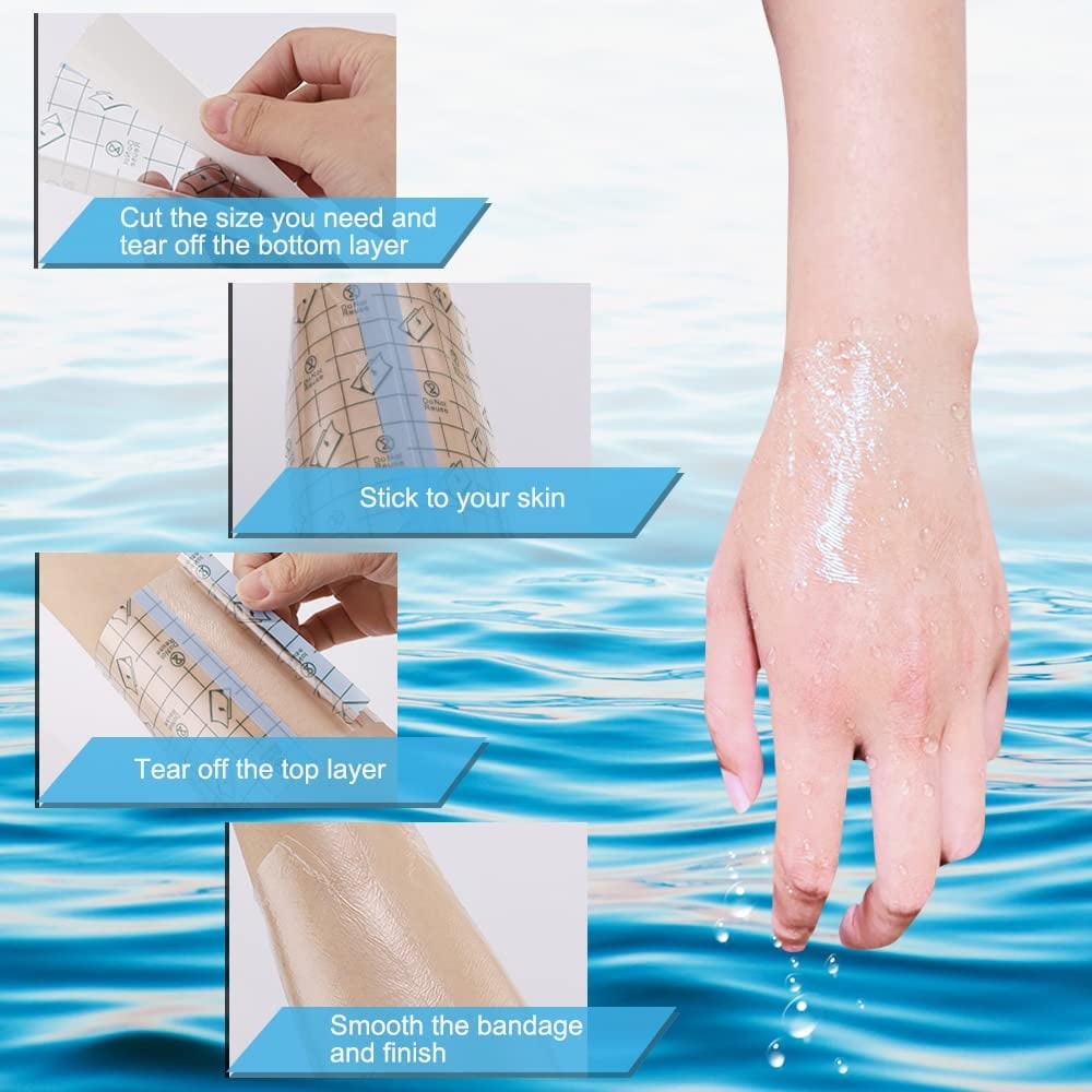 3 Packs Tattoo Aftercare Waterproof Bandage, STONCEL Transparent Stretch Adhesive Film Dressing, Second Skin Wound Healing Protective Tape for Plastic Cover, Recovery, Keep Wound, Protective Shield