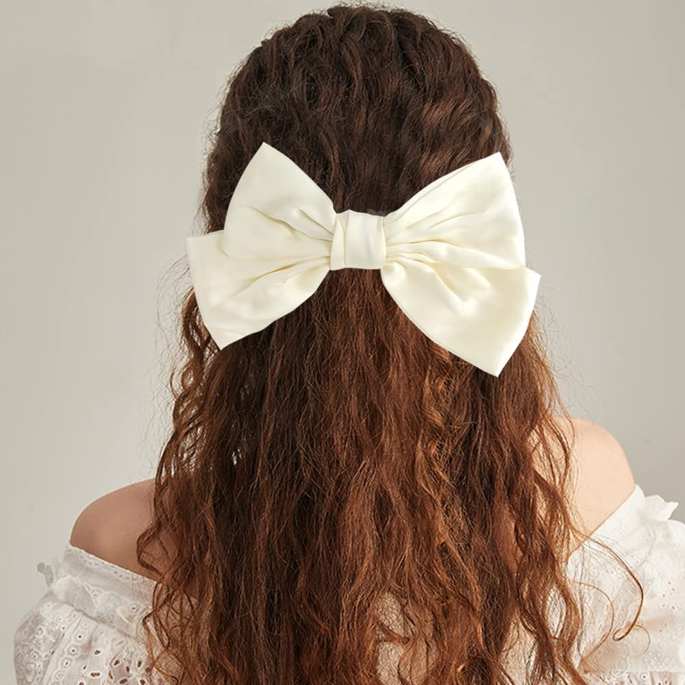 8Pcs Big Bow Hair Clips, French Barrette with Long Silky Satin Ribbon, Solid Color Large Hair Bow Pins Bowknot Hair Slides Accessories for Women Girls Lolita Party Mother's Day Gift