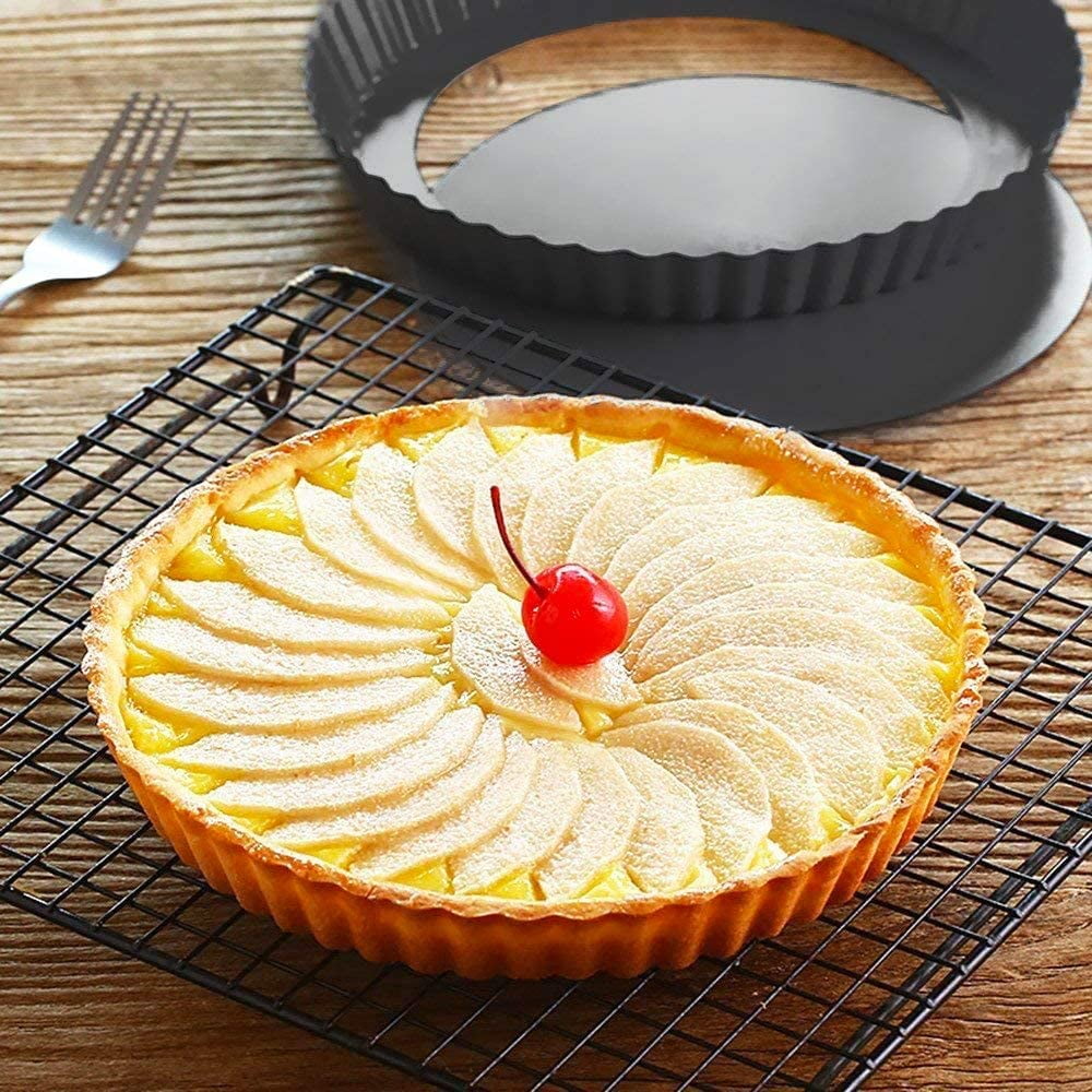 9 Inch Tart Pan with Removable Bottom, Round Quiche Pan Non-Stick Baking Mold for Fruit Pie Tart Quiche Cake (Black)