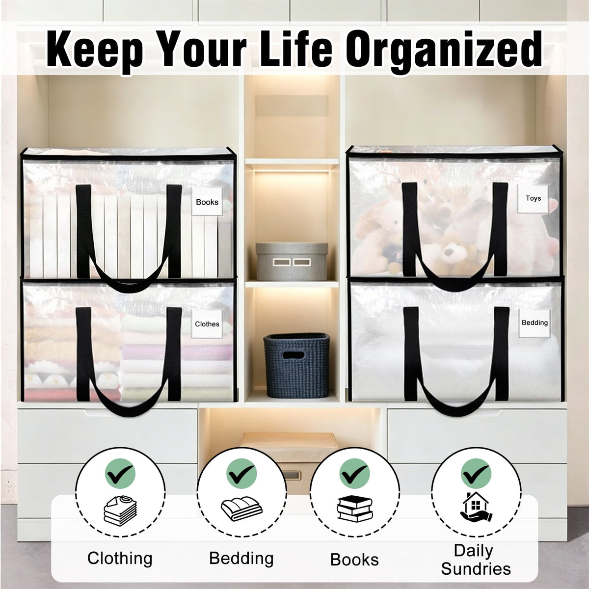 8 Pack Extra Large Heavy Duty Moving Bags, Storage Bags with Strong Zippers & Handles Bags for Moving Ideal Storage Tote for Clothes Packing, Dorms Supplies