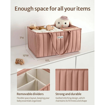CareLoom Baby Diaper Bags Caddy Organizer, Baby Shower Basket for Girls, Gift for Newborn Essentials, Baby Registry Must Have, Stylish Baby Basket for Changing Table Car Travel - Blush Pink