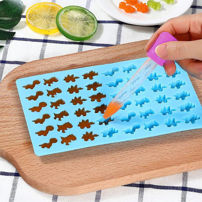 4 Pcs Gummy Molds, STONCEL Non-stick Silicone Chocolate Molds with 2 Droppers, Mini Candy Molds Including Dinosaur Donut Heart Star Shape for Chocolate Jelly Ice Cube Candy Baking Cake Decoration