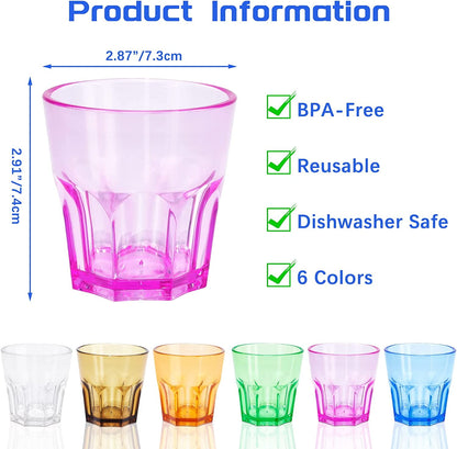 Colored Acrylic Glasses Drinkware, Unbreakable Glasses Drinking Set of 6, Plastic Cups Reusable, Dishwasher Safe, Small Water Tumbler Cups for Kids Picnic Christmas Gift Party Juice Whiskey Wine