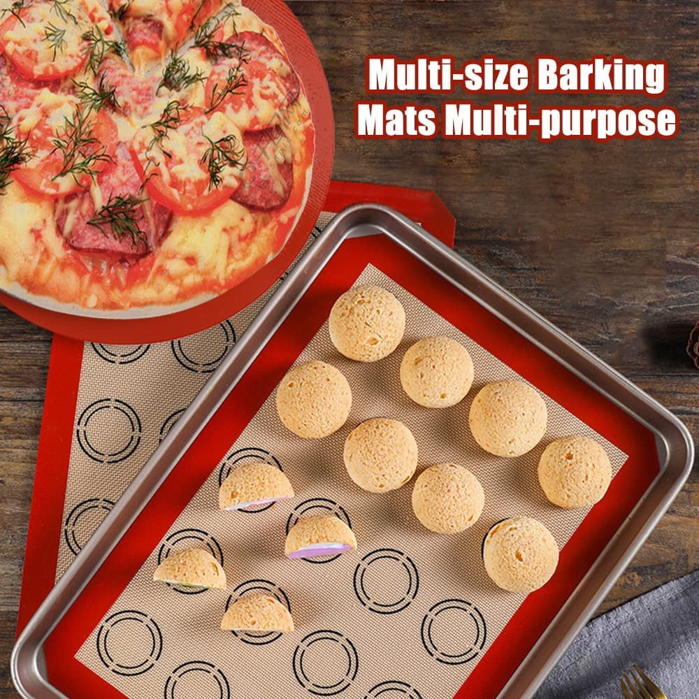 Silicone Baking Mats Set of 7, Non-Stick Silicone Mats for Baking, Reusable Baking Oven Liner Sheet with Small Silicone Brush Spatula Set for Cake/Macaron/Pastry/Cookie/Bread