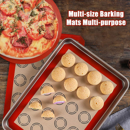 Silicone Baking Mats Set of 7, Non-Stick Silicone Mats for Baking, Reusable Baking Oven Liner Sheet with Small Silicone Brush Spatula Set for Cake/Macaron/Pastry/Cookie/Bread