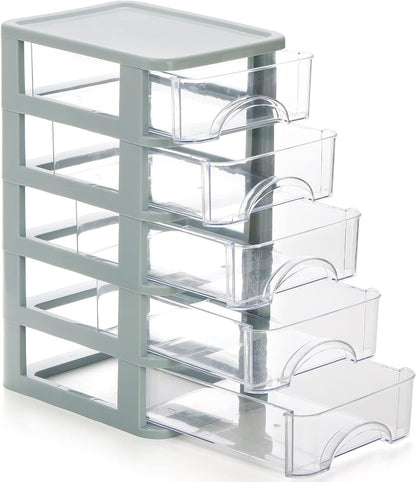 QUMENEY Desktop Drawer, Clear 5-Drawer Desktop Storage Unit, Small Organizer Box Storage Container Case, Frame with Clear Drawers, Drawer Un