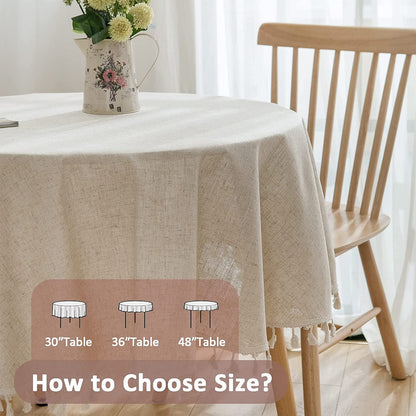 STONCEL Round Tablecloth 60 Inch, Cotton Linen Table Cloths with Tassel, Boho Table Cover for Kitchen Dining Room Tabletop Decorations Farmhouse Coffee Picnics, Suit for Round 30-48" Table, Beige